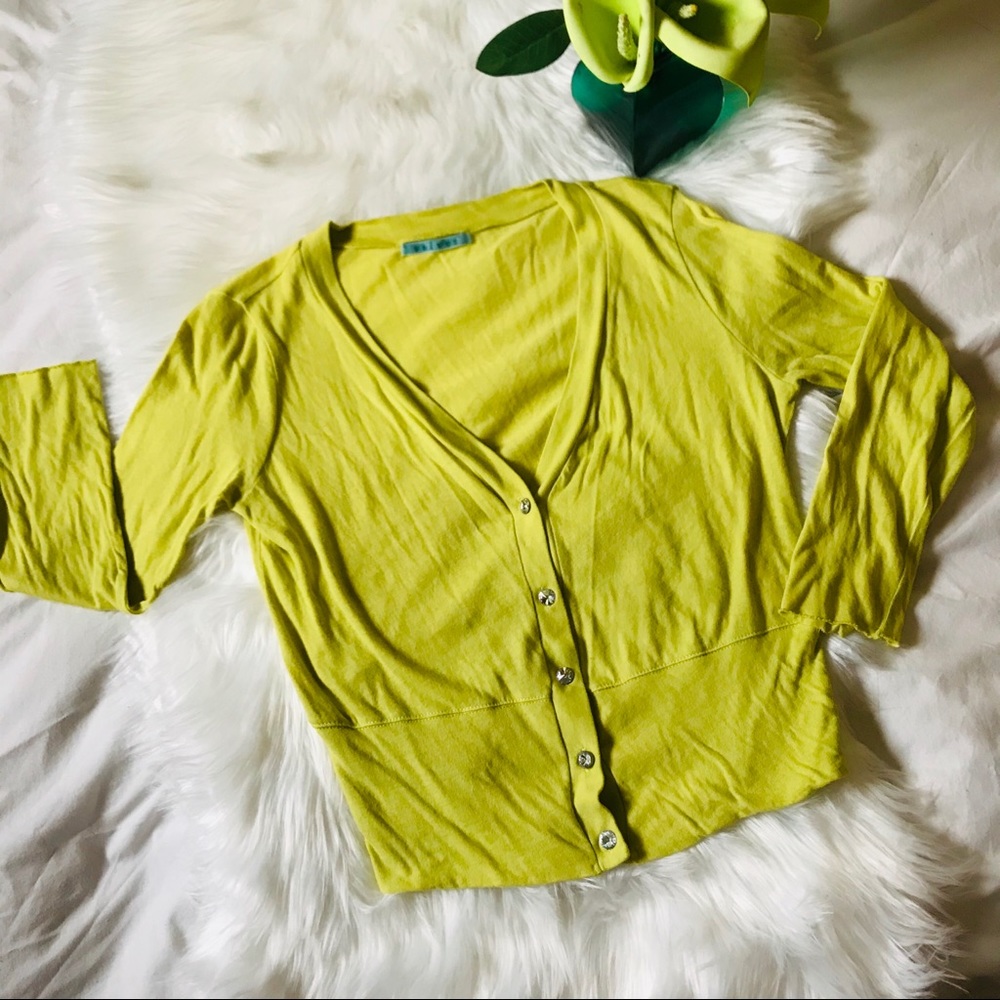 Velvet Solid Lime Button Up Cardigan, L